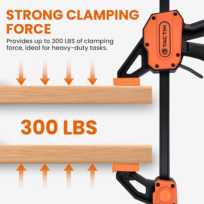 TACTIX 24" Bar Clamps for Woodworking, 2-Pack 300lbs One-Handed Spreader/Clamp, Quick-Clamp Wood Clamps Set for Hand Wood Working, Carpentry, and DIY Projects