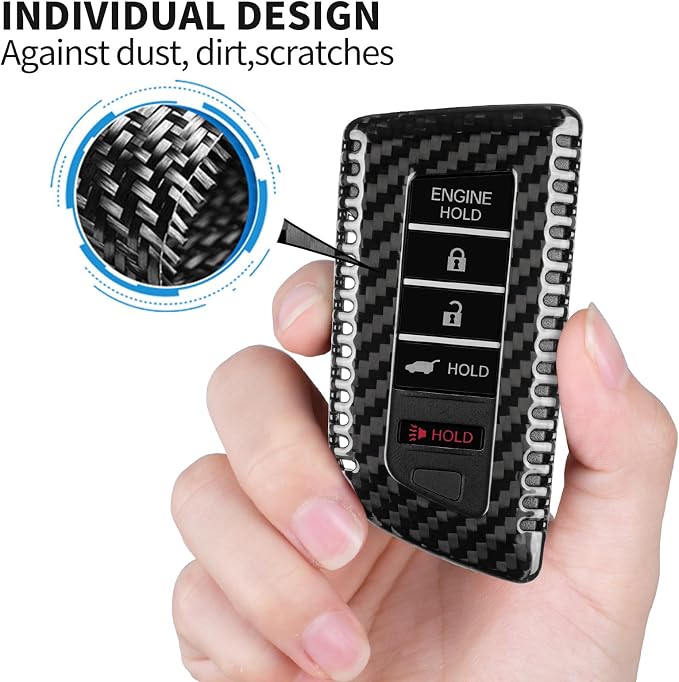 T-carbon Key Fob Cover Fits Acura MDX 2025 5 Buttons Accessories,Real Carbon Fiber Key Fob Case with Keychain Fits Acura 2024 RDX MDX RLX NSX ILX TLX TLX-L CDX Smart Remote Keyless Black