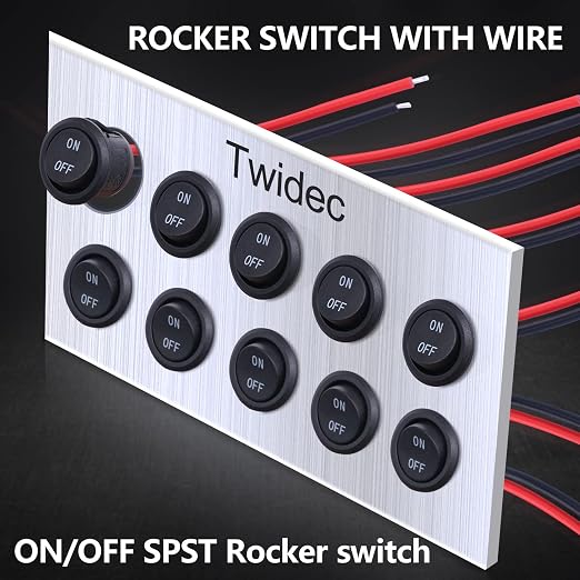 Twidec/5Pcs 12V Round Rocker Switch AC 6A/250V 10A/125V SPST 2 Pin 2 Position On/Off Toggle Switch for Car Boat Automotive RV Black with Wires KCD1-5-101-ON-OFF-CX
