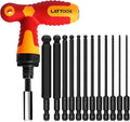 Metric Ball End Hex Bit Set with T Handle Ratchet Driver | LATTOOK 12PCS Ball End Hex Head Allen Wrench Drill Bit Set, Allen Key Drill Bit Set, 4'' Long, Magnetic S2 Steel