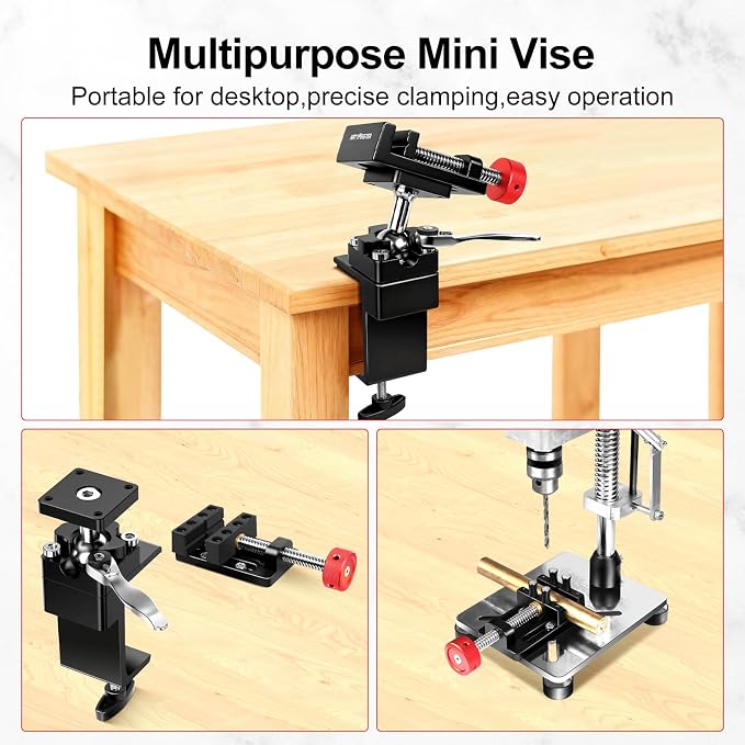 ArtyMaster 360° Rotating Mini Bench Vise with Quick-Release Ratchet Wrench, 2.48" General-Purpose Table Vise for Woodworking, Metalworking, Modeling, Mini Vice Clamp for Small Projects WT104C