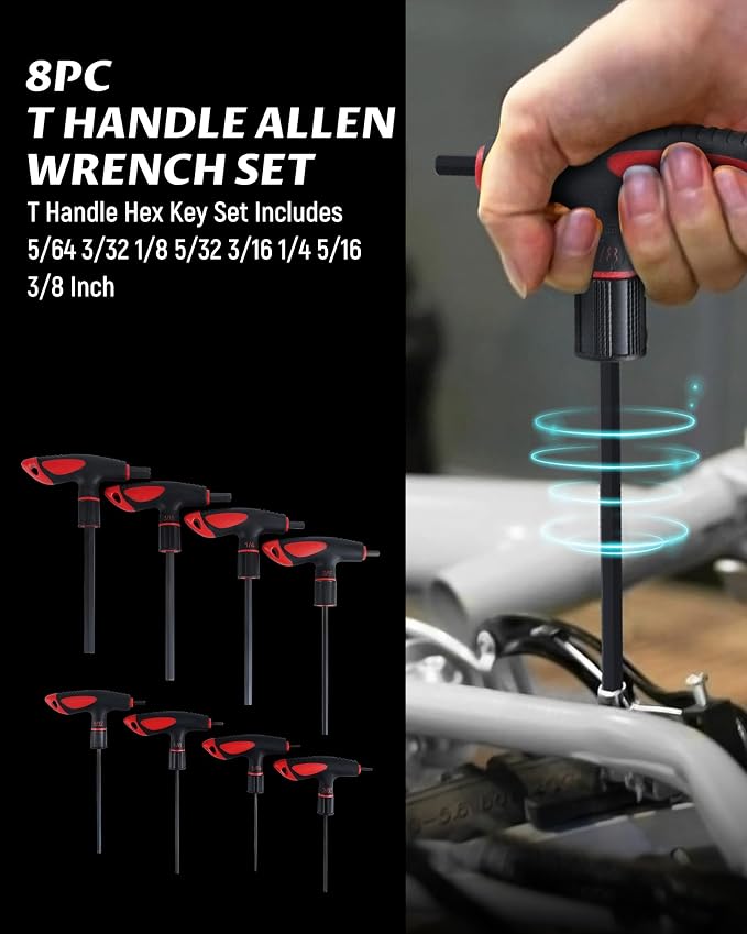 Lichamp T Handle Allen Wrench Set SAE, 8 Piece Heavy Duty Standard Long Tee Handle Allen Hex Key Set, 5/64-3/8 inch