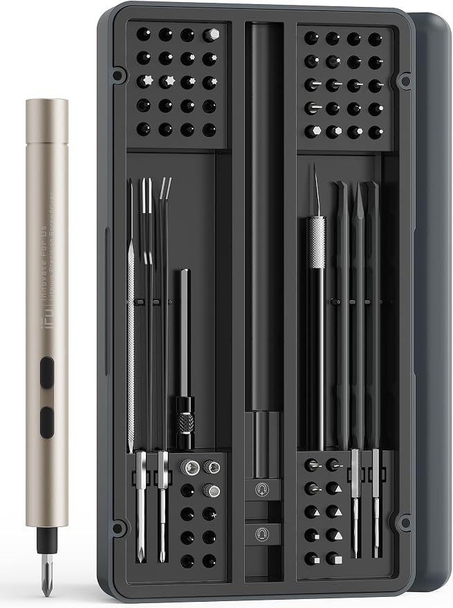 iFu 90-in-1 Mini Electric Screwdriver, Cordless Precision Repair Kit | Fixing a laptop or drone? This 90-in-1 electric screwdriver set with 64 S2 bits is ideal for precision electronics repair.