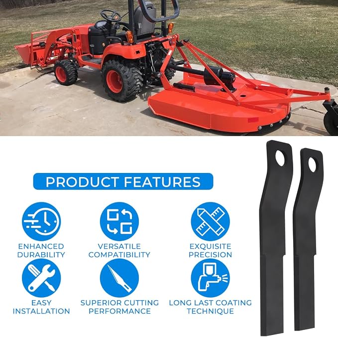 MOTOQUEEN Skid Steer Brush Hog Blades Cutter Cutting Blades 2pcs 10mm Thick Coating Spring Steel Lawn Mower Head Blade