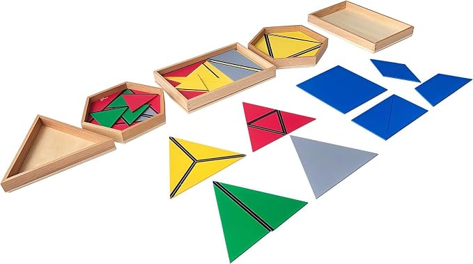 Premium Montessori Large Constructive Triangles, 5Box Set Sensorial Materials for Kids ,6.3lbs Beechwood Geometry Puzzles for Preschool Homeschool,Ages 4-7 Educational Toys, Geometry Learning Supplies