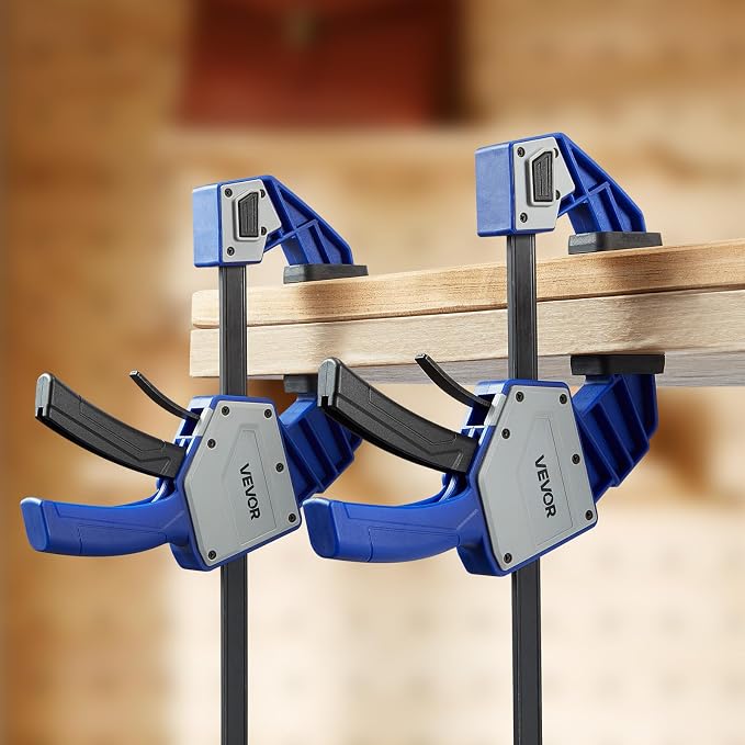 VEVOR Bar Clamps for Woodworking, 2-Pack 24 inch One-Handed Clamp/Spreader, Quick-Grip F-Clamp with 340 lbs Load Limit, Premium Plastic and Carbon Steel, for Woodworking Metal working, Blue + Black