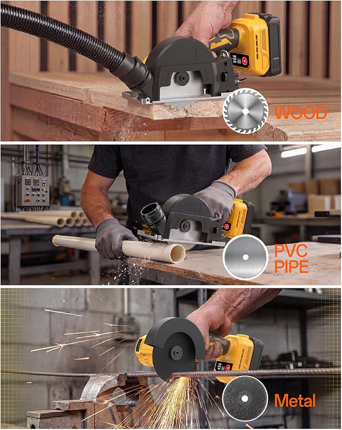 4" Mini Circular Saw Compatible With DeWalt 20V Battery(NO Battery) | Brushless Cordless Cut Off Tool with 3 Speeds, 4 Blades,12000RPM,Removable Dust Cover for Metal, Wood and PVC