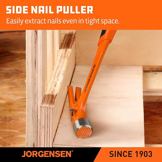 Jorgensen 22 oz Framing Hammer, Straight Claw Hammer with Magnetic Nail Holder, Rip Claw Hammer with Milled Face, Side Nail Puller, Shock Absorbing Grip, Heavy Duty One-piece Forged Hammer