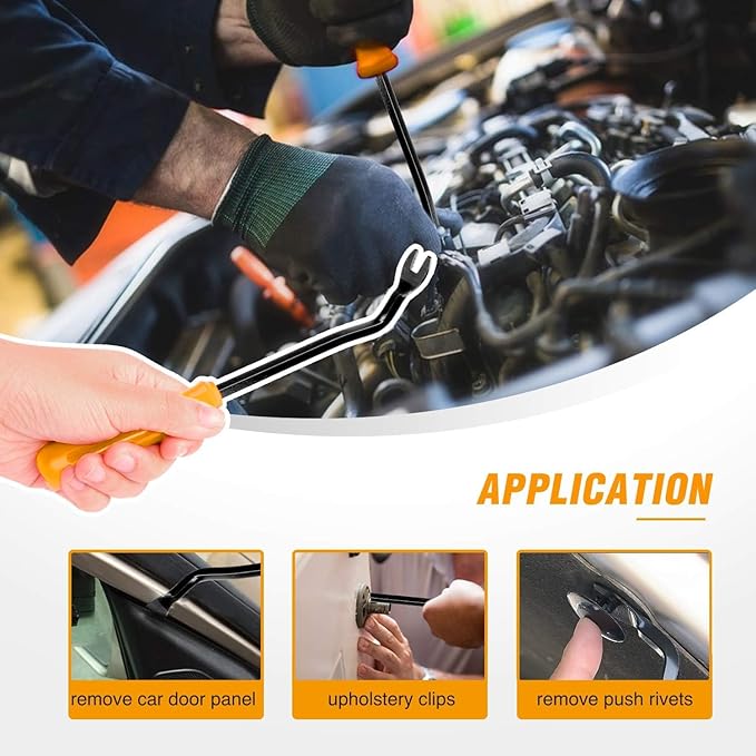 GOOACC Car Panel/Upholstery Remover Ergonomic Stainless Steel Fastener Remover - Easily Removes Plastic Fasteners Reduces Damage to Panels and Loss of Clips Yellow
