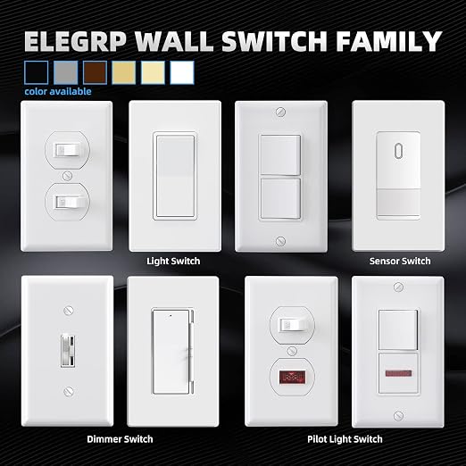 ELEGRP Matte White 3 Way Decorative Light Switch with Plate, 15 Amp, 120-277 Volt, AC Decors Rocker Paddle Wall Switch Replacement, Self-Grounding, Residential Grade, w/Wall Plate, UL Listed (5 Pack)