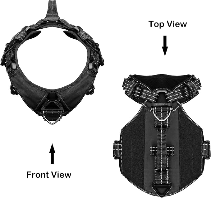 ICEFANG Quick-Moving Tactical Dog Harness X-Large Dogs,No Pull Dog Vest | Control Handle,Reflective,Full Metal Buckles,Adjustable,Hook-and-Loop Panel,Soft Padded,Black,X-Large