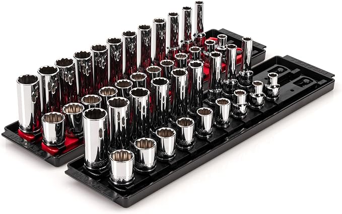 TEKTON 3/8 Inch Drive 12-Point Socket Set, 42-Piece | SHD91219 | (5/16 - 3/4 in., 8 - 19 mm), Shallow and Deep, Socket Rail