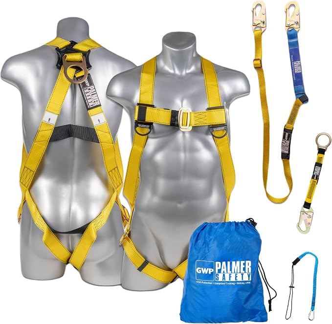 Safety Harness w/Detachable 6 ft Lanyard I Single Leg Lanyard w/Internal Shock Absorbing & Snap Hook