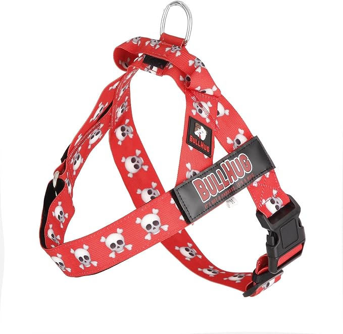 Adjustable Dog Harness– No Pull, No Choke – for English Bulldogs, French Bulldogs, Pugs & Broad-Chested Breeds – Easy, Safe Walks (Skull, Medium)