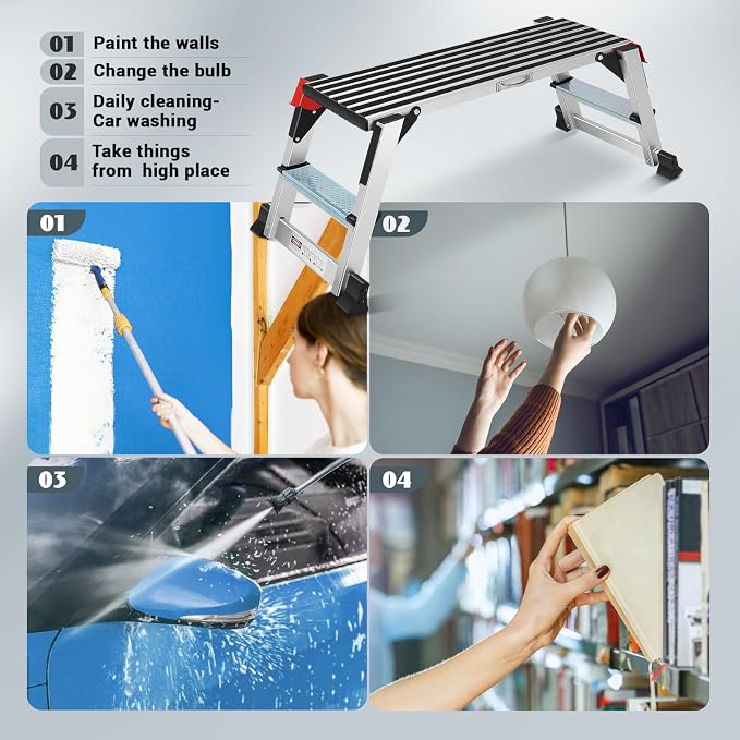 Work Platform, Aluminum Step Ladder, 40"×12"×20" Step Platform Non-Slip, Heavy Duty Folding Work Bench Capacity 330 LBS for Washing Vehicles, Cleaning, Painting, Decorating
