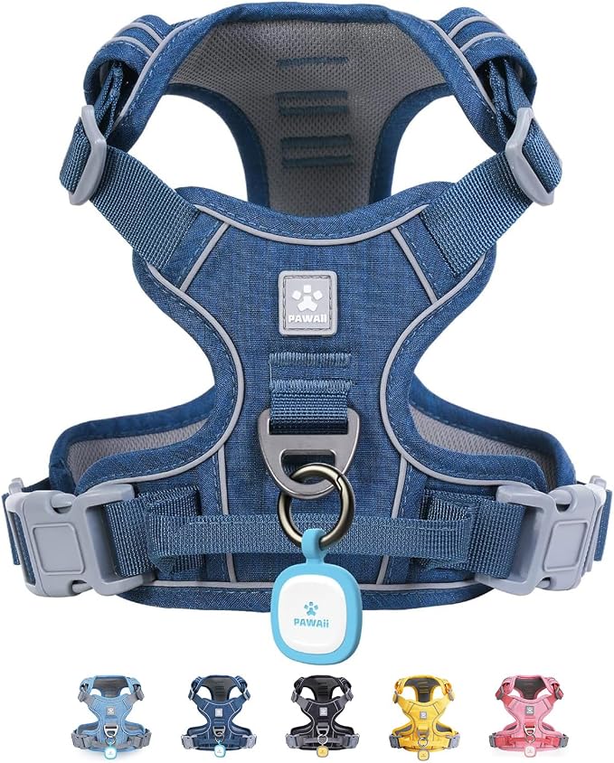 Pawaii No Pull Dog Harness with Pet ID Tag, Reflective Vest | Built for safer walks with a QR Pet ID Tag, front no pull clip, reflective trim, control handle and breathable mesh lining