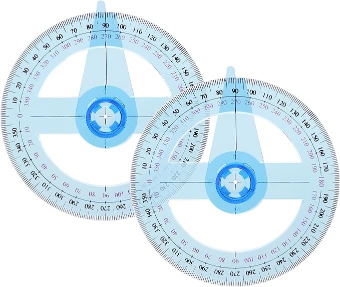 2 PCS 360 Degree Swing Arm Protractor Plastic Circle Protractor Ruler for School Classroom Drafting Angle Measurement
