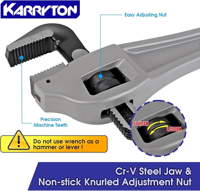 24 Inch Aluminum Offset Pipe Wrench, 4"/101mm Adjustable Jaw Capacity, Heavy Duty Plumbers Wrench with Drop Forged Steel Jaw(CR-V), Perfect Plumbing Tool Exceed GGG Standard