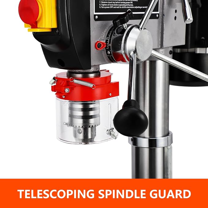 GarveeTech 13 In Floor Drill Press, 7.5 Amp 120V Pure Copper Motor, 288-3084 Rpm Variable Speed Cast Iron Bench Drill Press, 0-45° Tilting Worktable, Tabletop Drilling Machine for Wood Metal