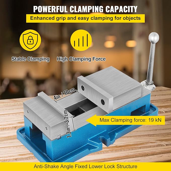 VEVOR Non Swivel Milling Lockdown Vise 4 Inch Precision Bench Clamp 100mm Width Drill Press Clamp 4 Inch Jaw Opening for Finishing Milling Machines Drilling Machines Precision Parts