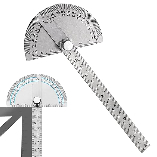 EMVANV Stainless Steel Protractor 0-180 Degrees, Woodworking Ruler Angle Finder, Metal Adjustable General Angle Measuring Tool(Size:0-180 Degrees), as picture show