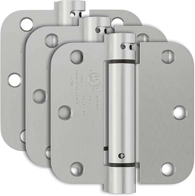 3 Pack Self Closing Door Hinges, 3.5 Inch Auto Closing Door Hinge with 5/8'' Radius Corners, Adjustable Tension for Garage, Front, Back Door, UL Listed, Left and Right Hand, Brushed Nickel