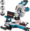 DOVAMAN Updated 10-Inch Sliding Miter Saw, Multi-Material Cutting w/ 3 x TCT Blades, Ambidextrous Operation, 5000/3200RPM Speed, Laser Guide, 0-45° Bevel Cut, Max Cut 3.5x13.4in, 9 Positive Stops