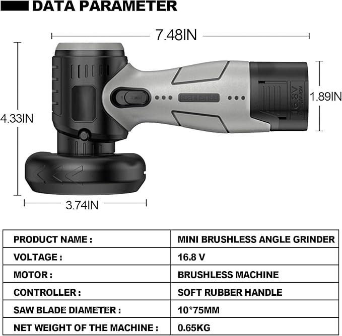 ZFULVO Brushless Cordless Angle Grinder Kit, 19500rpm Mini Electric Angle Grinding Tool with 2x16.8V 2000mAh Battery and 6-Cutting Discs, Grinder Handheld Cutter for Metal Wood