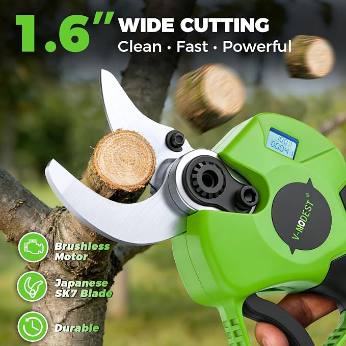 2-in-1 Electric Pruning Shears Cordless with Extension Pole, Cordless Pole Pruner, 1.6" Cut, SK7 Blade, 2x4.0Ah Batteries, Brushless Motor, LCD, Battery Powered Tree Pruner