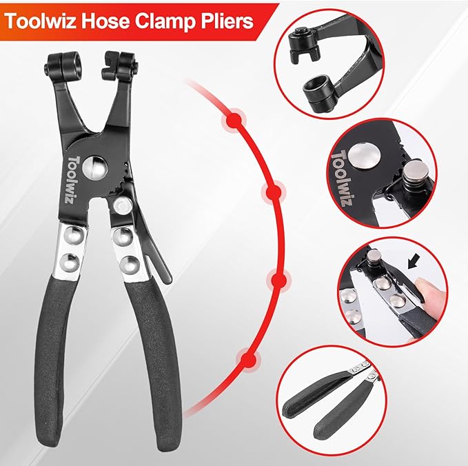 Hose Clamp Pliers Heavy Duty Hose Clamp Tool with Locking Device and Non-Slip Handle Removal and Installation Tool for Ring-Type and Flat-Band Hose Clamps (Black)