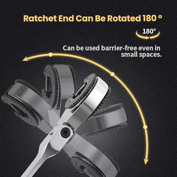 12PCS Metric Flex-Head Ratcheting Wrench Set8-19mm Combination 72 Teeth | 180° Open Flex-Head,Tubing Ratchet Design,Chrome Vanadium Steel,Durable Combination Spanner Set for Automotive Use