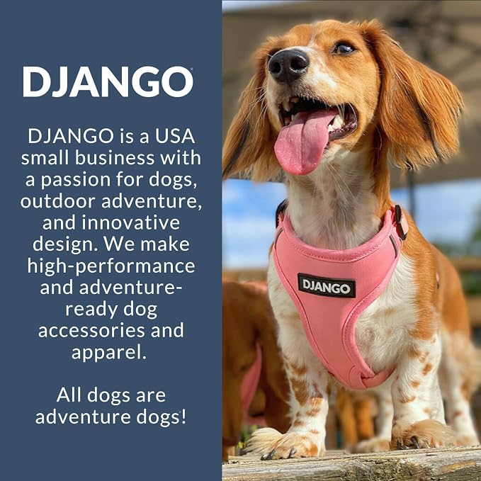 Adventure Dog Harness - Stylish, and Durable Medium Dog Harness for Outdoor Adventures and Everyday Wear - Quartz Pink Neoprene Adjustable Harness for Dogs with Reflective Piping, Brass D-Ring