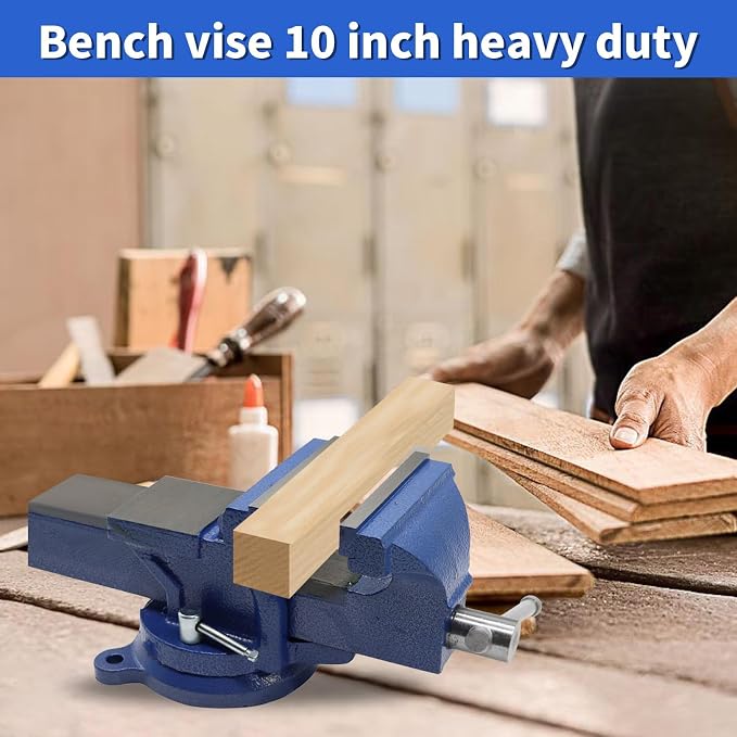 Nakkaa 10 Inch Heavy Duty Cast Iron Bench Vise 360° Swivel Lock Base