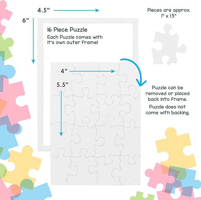 Hygloss 100 Blank Jigsaw Puzzles – 4 x 5.5 Inch, 16 Pieces Each – DYI party invites, Perfect for Decorating, Kids' Activities, Arts & Crafts or Party Favors - Puzzle Pieces to Draw On for Crafts
