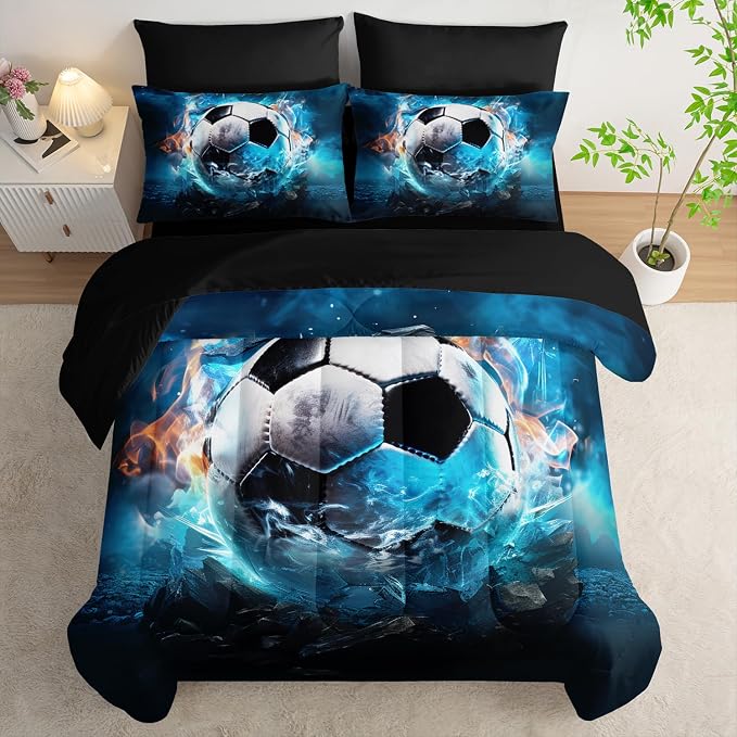 Kids Football Comforter Set,Bed in a Bag King Size 7 Pieces,Sports Themed Bed Set for Boys Teens,7Pcs Bedding Set with Comforter,Fitted Sheet,Flat Sheet,Pillowcases.