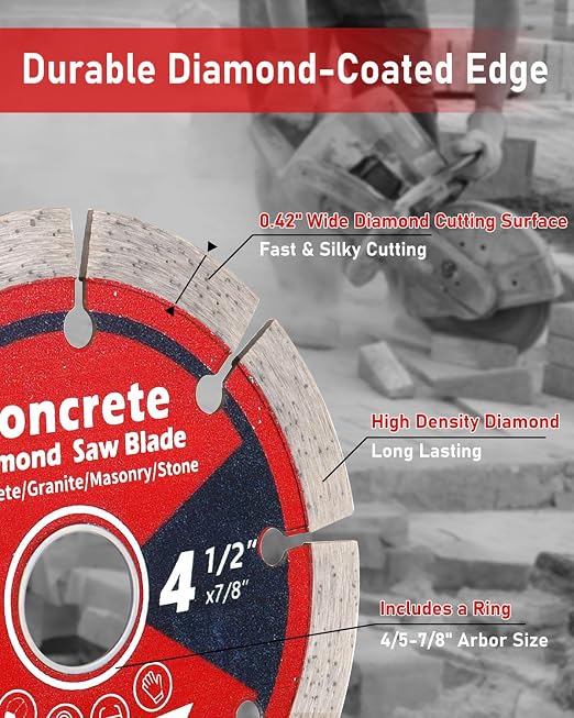 ZORUNNA 4 1/2'' Diamond Blade for Angle Grinder 3 PCS- Mesh Tile Saw Blade, Green Glass Cutting Disc, Segmented Concrete Cutting Saw Blade,Perfect for Cutting Granite, Stone, Ceramic, Brick, Block.