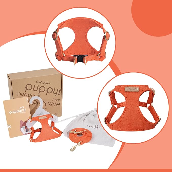 Puppytie XXS Puppy Harness and Leash Set, Orange, XXS (2.2–6 lbs) | Puppy Harness for Small Dogs, Teacup and Yorkie Harness, Soft Lightweight and Adjustable, XXS Dog Harness for Daily Walks