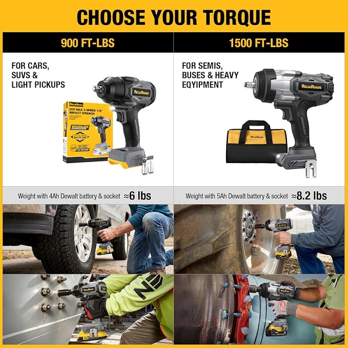 ReliaRoads 1500 Ft-lbs Cordless Impact Wrench, 1/2 Inch Impact Gun Compatible DeWALT 20V MAX Battery, Brushless Constant High Torque Impact Driver with 3 Speed, Tool Only (No Battery Included)