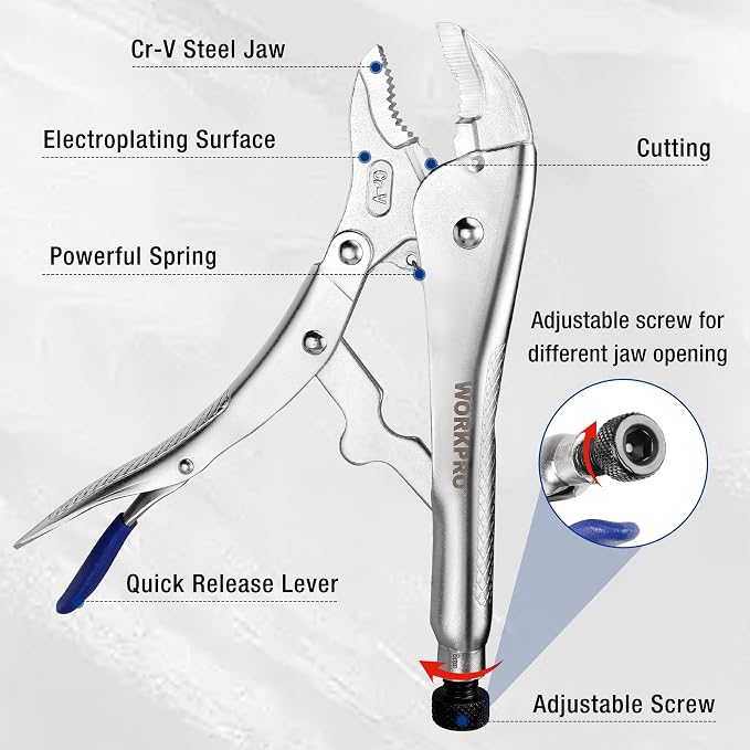 WORKPRO 5PCS Locking Pliers with Hex Key, Long Nose Curved Jaws Vice Grips