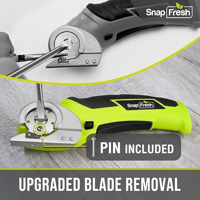 SnapFresh Cordless Electric Scissors, 4V Electric Mini Box Cutter, Carpet & Cardboard Cutter Tool with a Replacement Blade/Charger, Rotary Cutter for Cardboard Packages Leather Plastic （Green）