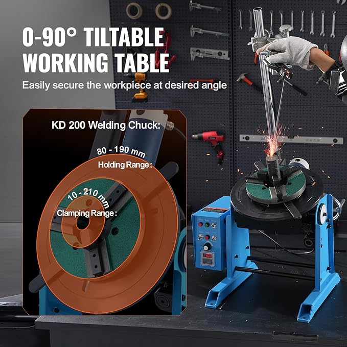 VEVOR Rotary Welding Positioner 50KG, Adjustable 0-90° Turntable for Welding 0.5-6RPM 120W, Includes 12.4 Inch 3-Jaw Lathe Chuck & Torch Stand for Efficient Cutting, Grinding, Assembly, Testing