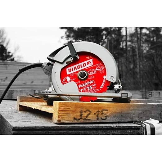 Diablo Framing Saw Blade for Wood - 7-1/4" Diameter, 24 ATB Teeth, 5/8" Arbor, .059" Kerf, 15° Hook Angle, .040" Plate, 8000 Max RPM - D0724X