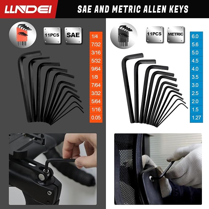 LLNDEI 3/8" Drive 12-Point Socket Set 71Pcs SAE/Metric CR-V | Deep/Shallow 5/16-3/4" & 8-22mm, 12-Pt fits 6-Pt, Adapter & Hex Keys, for Auto, Precision Machinery & Industrial