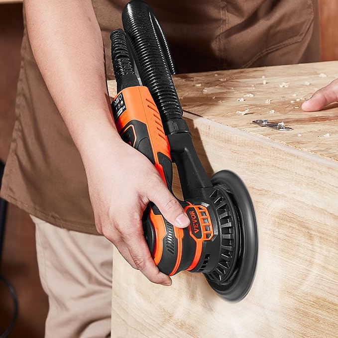 VEVOR Random Orbital Sander 5 & 6-Inch, 350W Brushless Orbital Sander, 10,000 PRM 6 Variable Speed Electric Palm Sander with 20PCS Sandpapers, Dust Connector & Hose for Woodworking Detailing Sanding