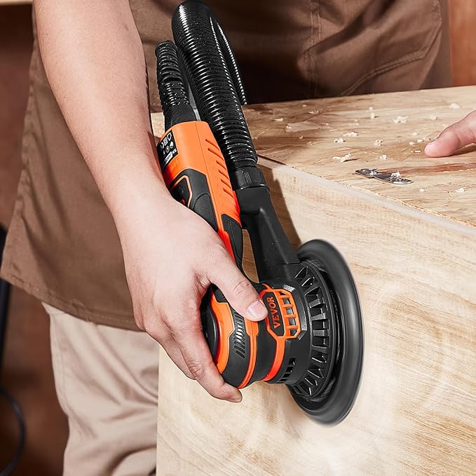 VEVOR Random Orbital Sander 6-Inch, 350W Brushless Orbital Sander, 10,000 PRM 6 Variable Speed Electric Palm Sander with 10PCS Sandpapers, Dust Connector & Hose for Woodworking Detailing Sanding