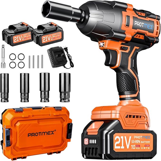 Cordless Impact Wrench, 900Ft-lbs (1200N.m) 1/2" Brushless Impact Gun, 21V High Torque Power Impact Driver, 2x4.0Ah Batteries Electric Impact Motor Variable Speeds for Car/Pickup Truck/Mower