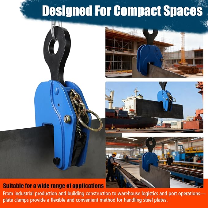 Vertical Plate Lifting Clamp,4400lbs Capacity Heavy Duty Steel Plate Clamp 2T with 0.8 Inch Jaw Opening, Industrial Lifting Clamp for Sheet Metal and Steel Plate Handling