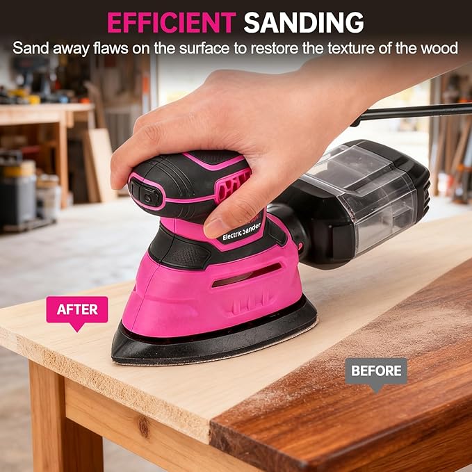 THINKLEARN Detail Sander - 13000 OPM Compact Electric Sander Tool, 1.2A Mouse Sanders with 15Pcs Sandpapers and Dust Box, Handheld Sanding Machine for Woodworking, Furniture and Small Projects