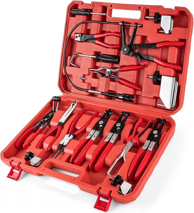 18PCS Hose Clamp Pliers, Hose Clamp Removal Tool Kit with Long Reach & Flexible Wire Tools for Fuel, Oil, Coolant, Radiator Hoses and Electrical Disconnect