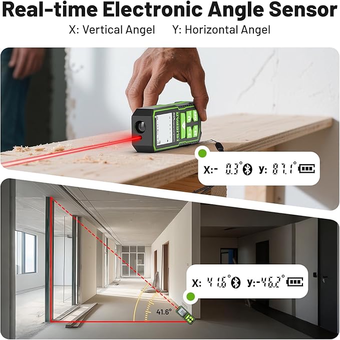 Laser Distance Measure 395 Feet with 60 Inch Tripod, Huepar Laser Distance Meter with Bluetooth & APP, Angle Sensor, 1/16in Accuracy Rechargeable Laser Measuring Tool, M/in/Ft Unit, Pythagorean Mode